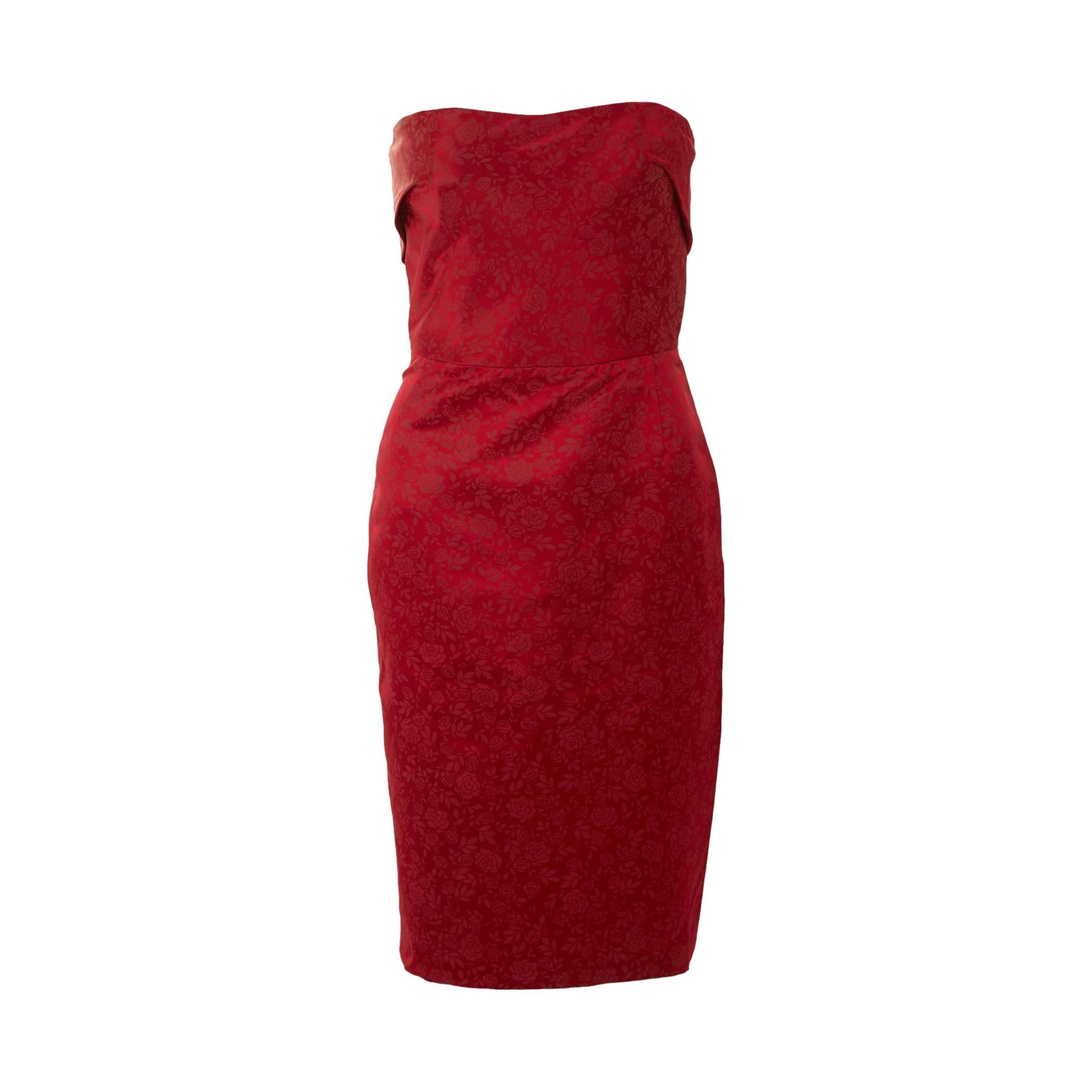 Dolce & Gabbana Red Floral Print Strapless Dress
