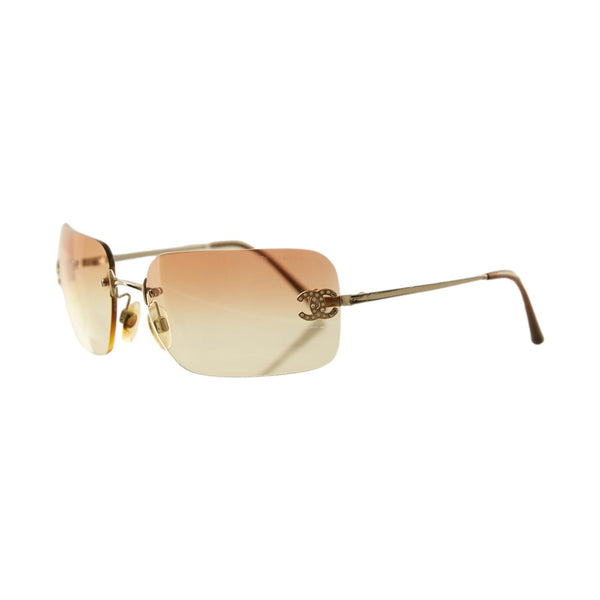 Chanel Ombre Rimless Rhinestone Logo Sunglasses