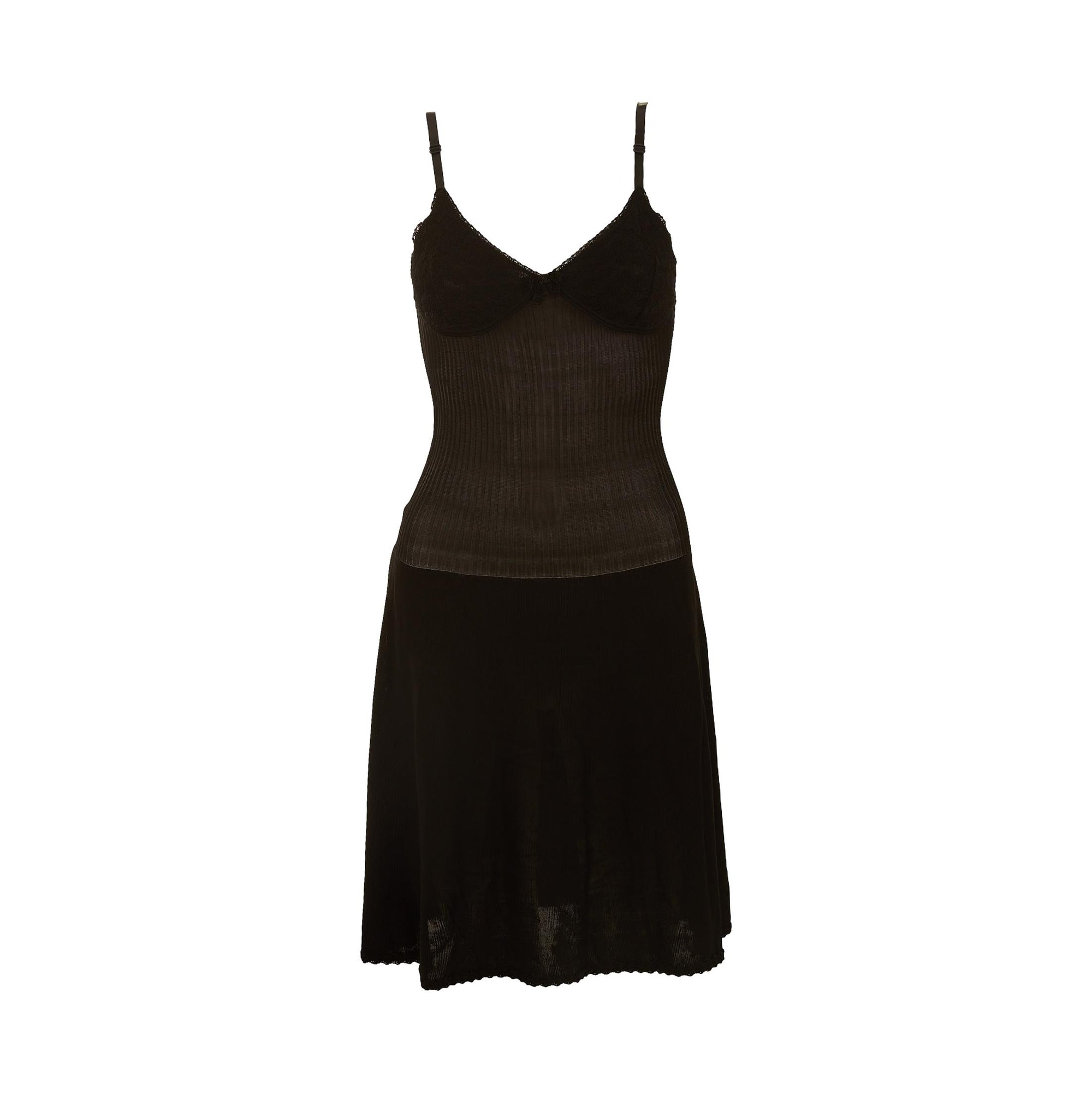 Chanel Black Ribbed Lace Sheer Logo Dress Treasures of NYC Chanel Black Ribbed Lace Sheer Logo Dress Treasures of NYC
