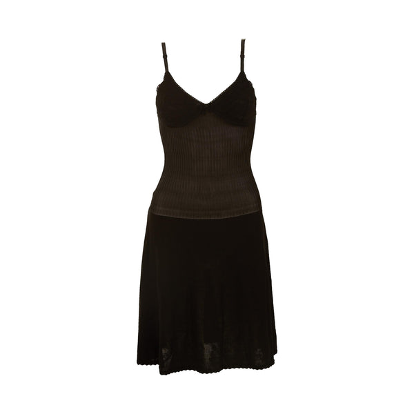 chinese dress ladies Chanel Black Ribbed Lace Sheer Logo Dress – Treasures of NYC