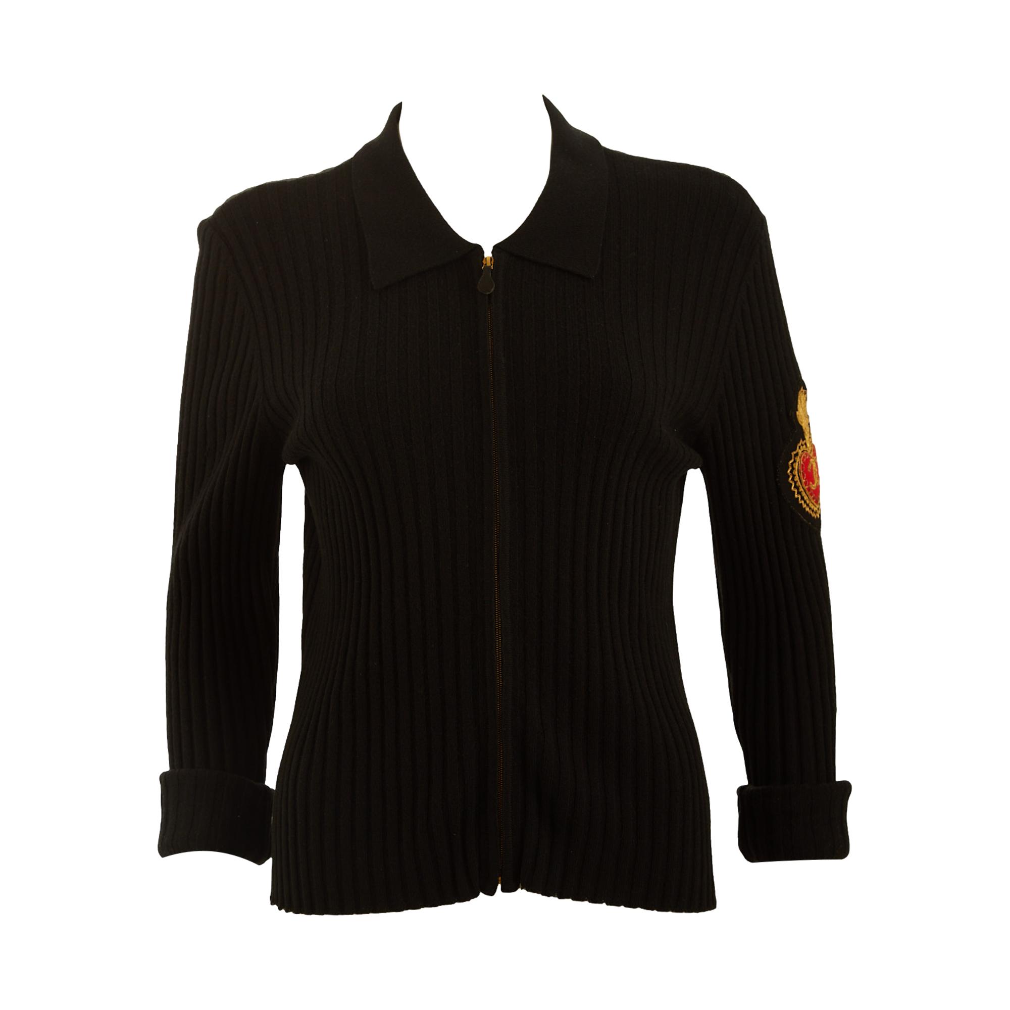 Chanel Black Crest Logo Zip Sweater