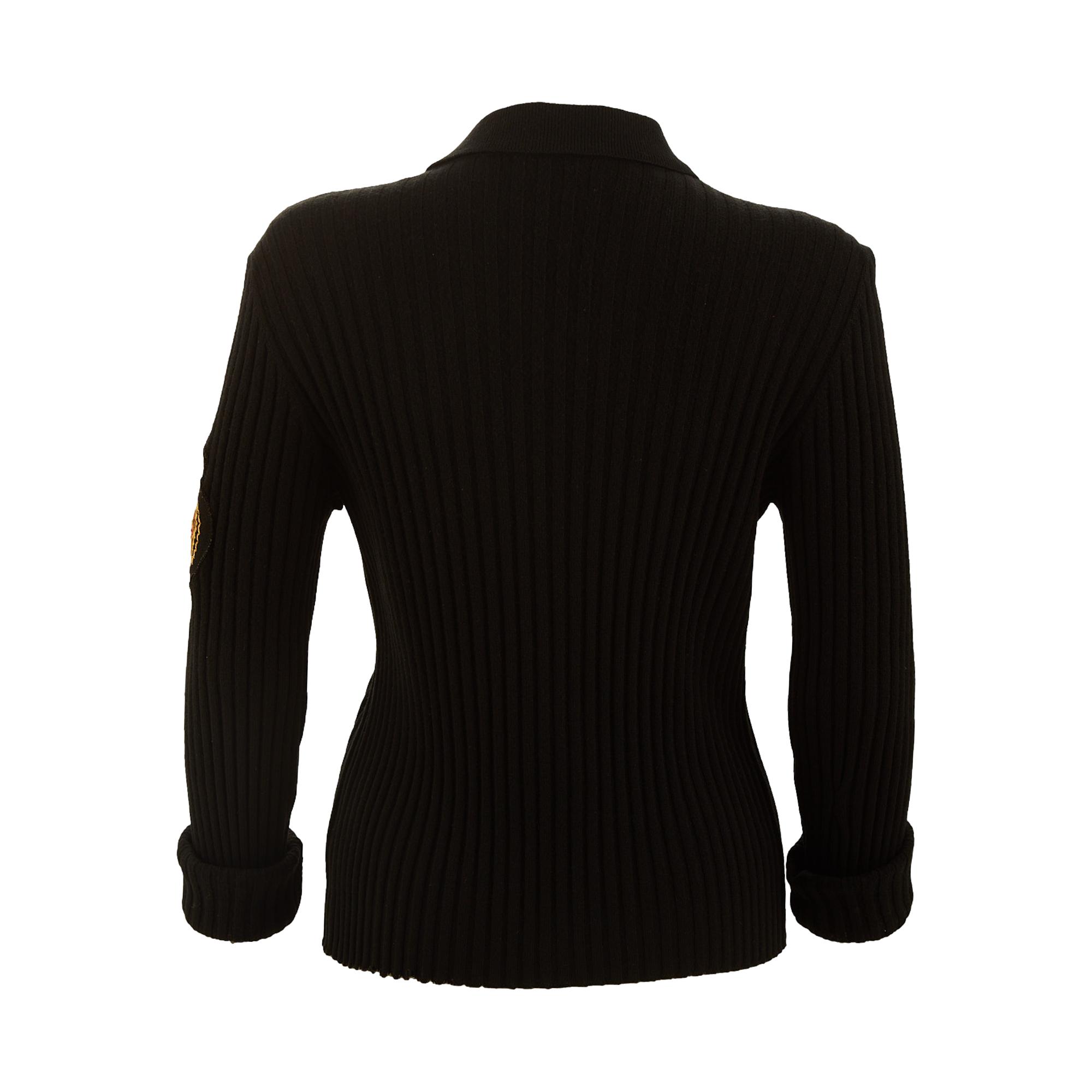 Chanel Black Crest Logo Zip Sweater