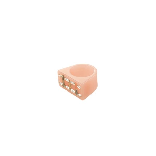 Chanel Pink Rhinestone Logo Ring