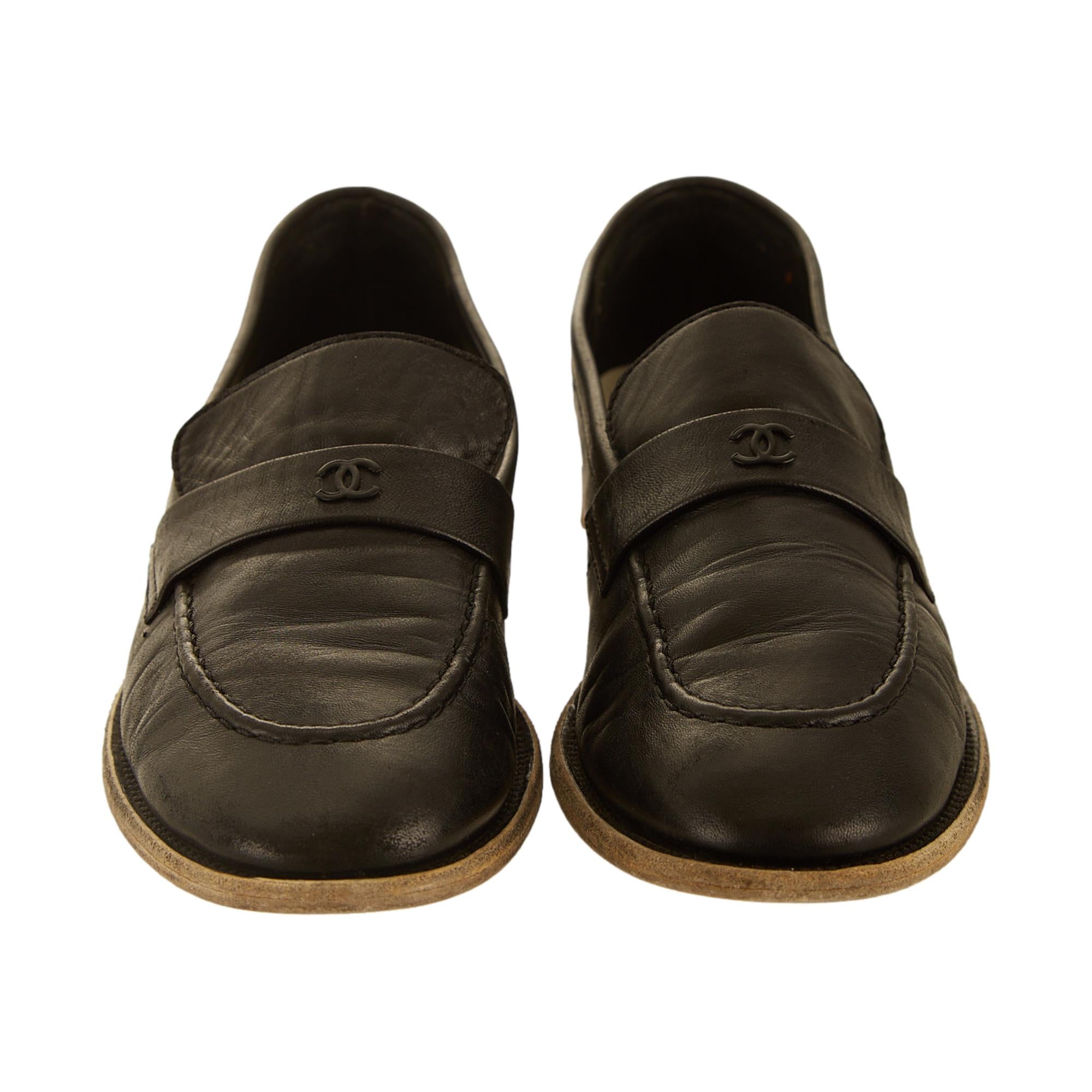 Chanel Black Logo Loafers