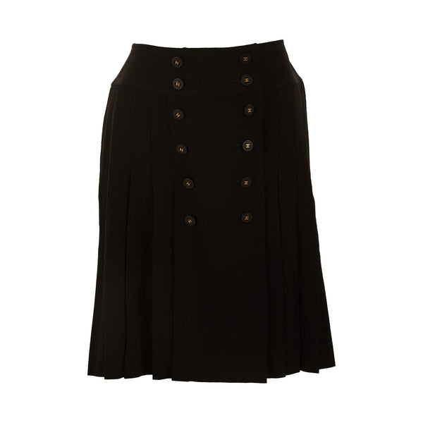 Chanel Black Logo Button Pleated Skirt