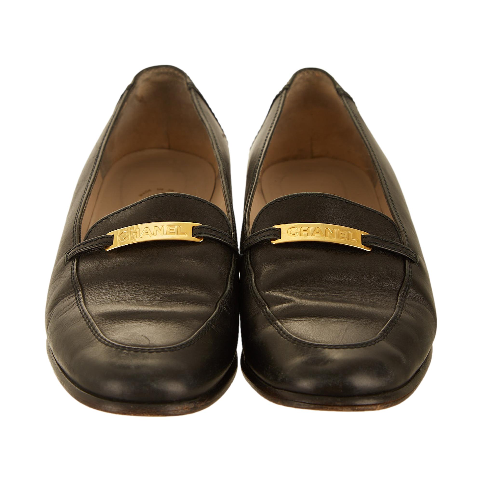 Chanel Black Logo Plaque Loafers