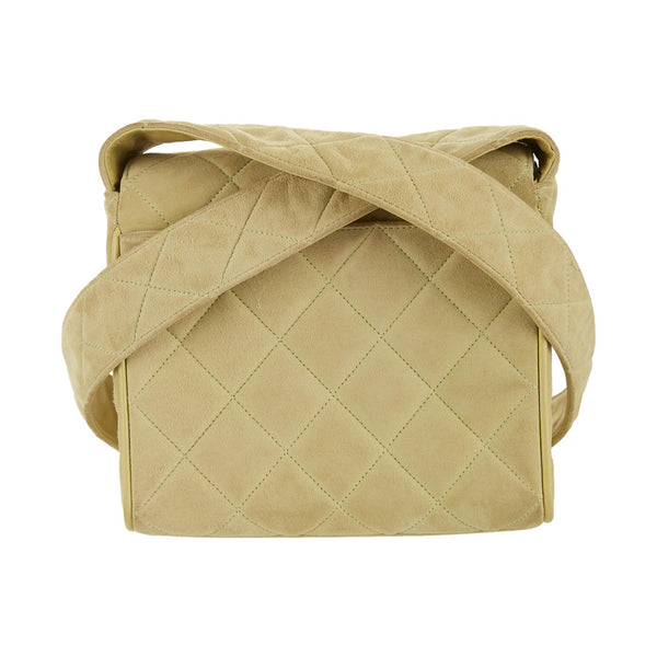 Chanel Green Suede Quilted Logo Shoulder Bag