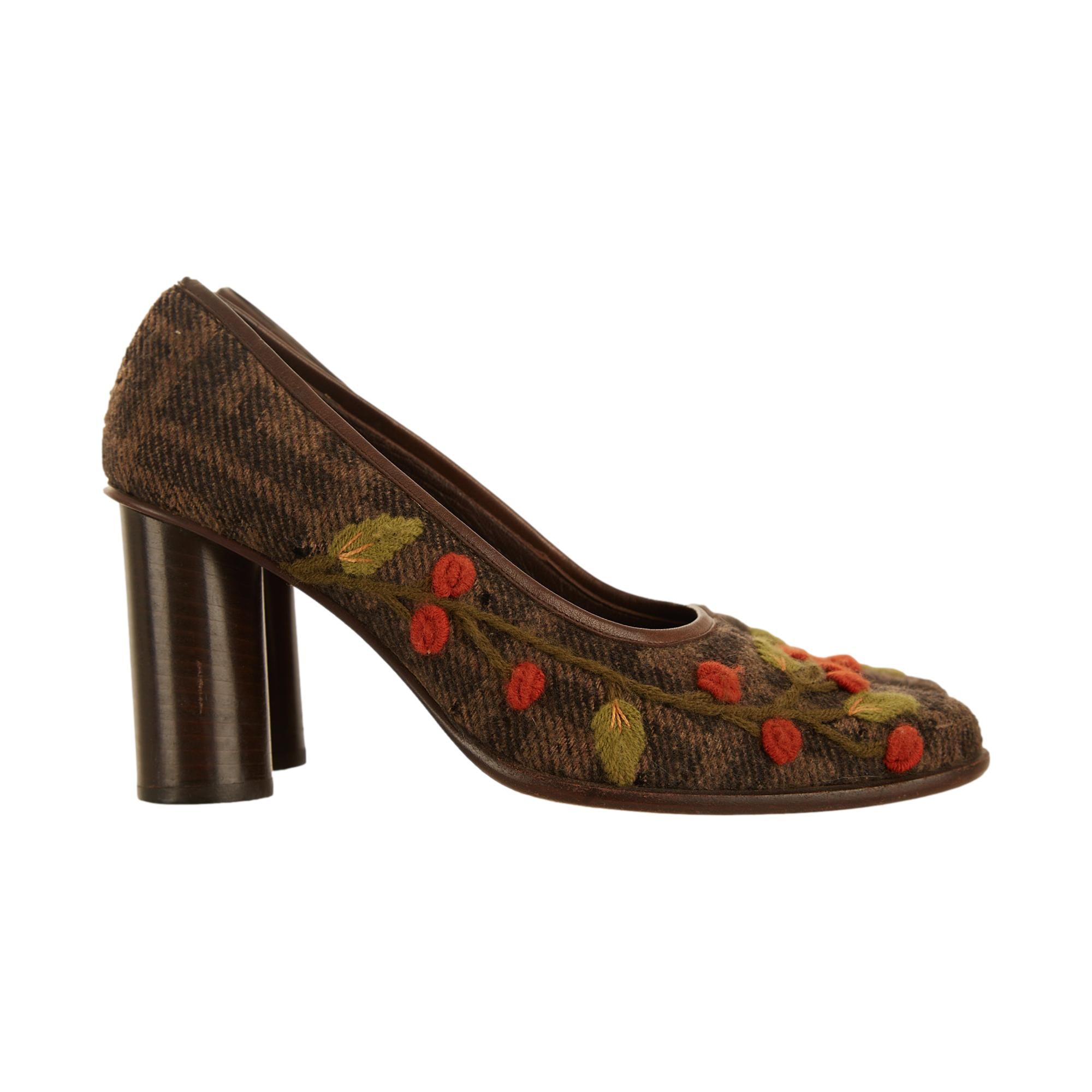 Fendi Brown Floral Wool Heels