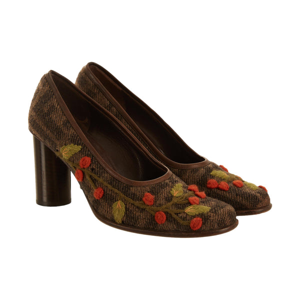 Fendi Brown Floral Wool Heels