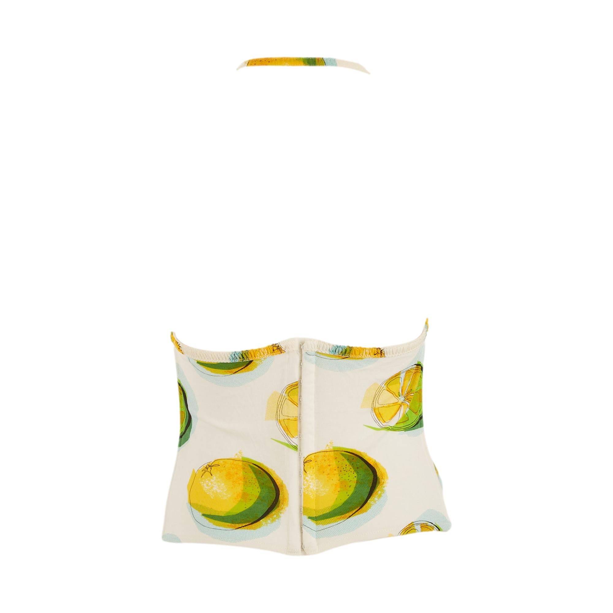 Dior White Lemon Print Corset Halter Top