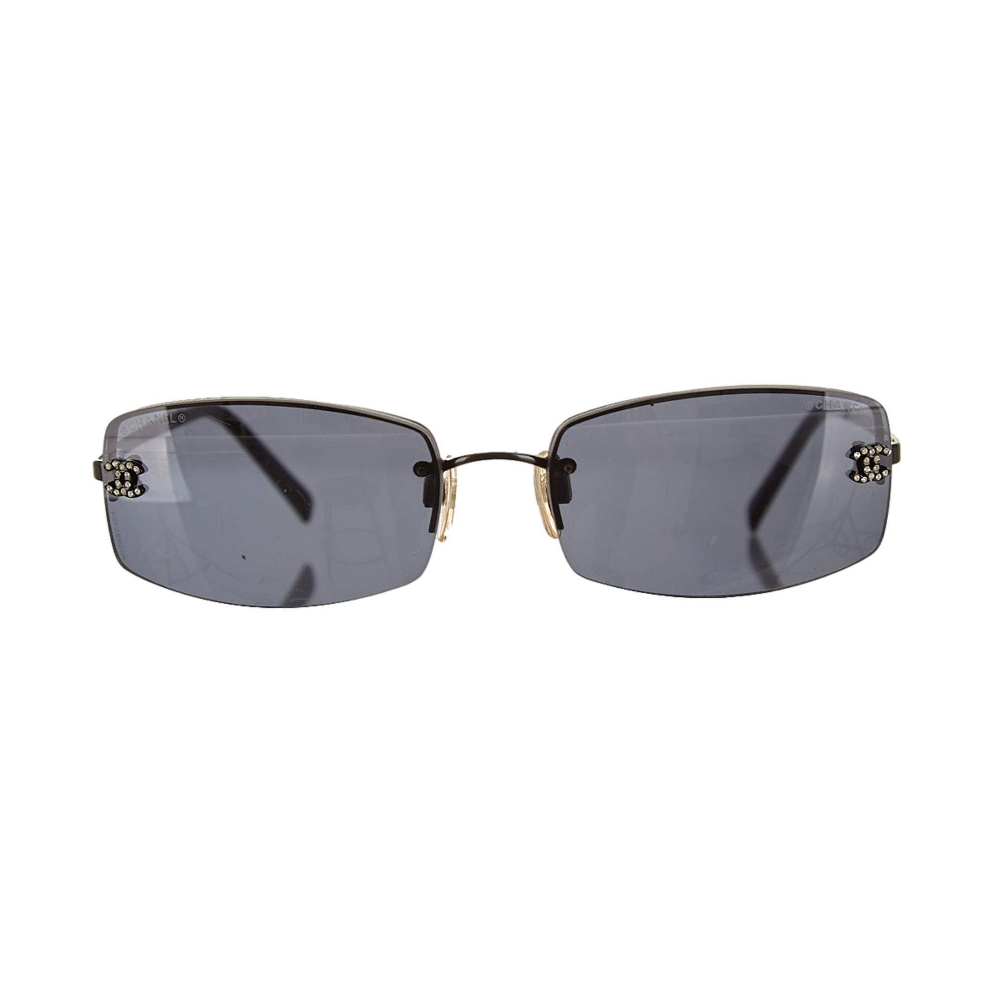 Chanel Black Rhinestone Logo Micro Sunglasses