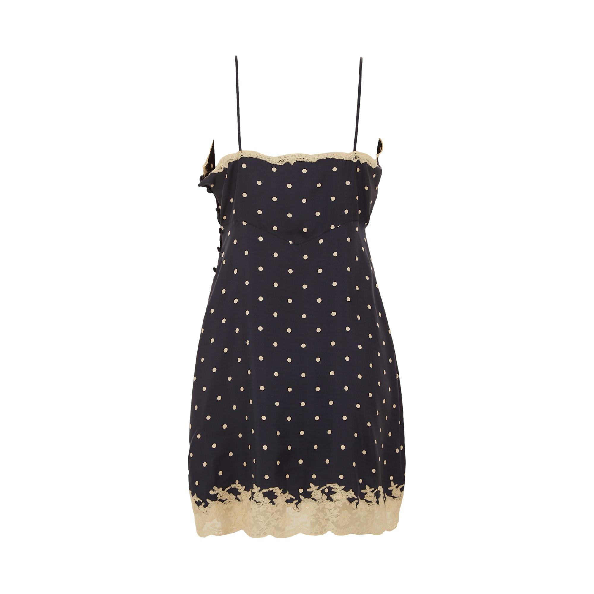 Dior Navy Polkadot Lace Slip Dress Dior Navy Polkadot Lace Slip Dress