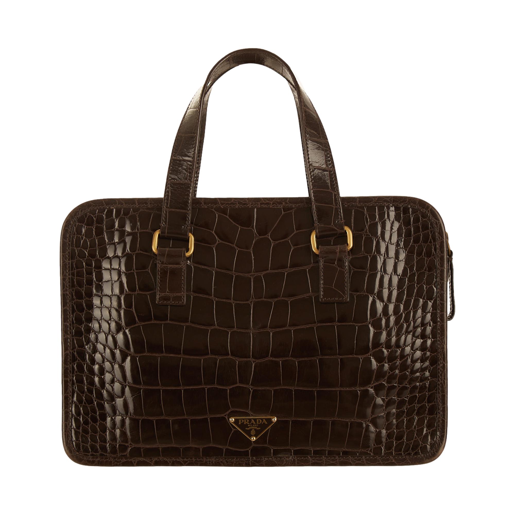 Prada Brown Embossed Top Handle Bag – Treasures of NYC