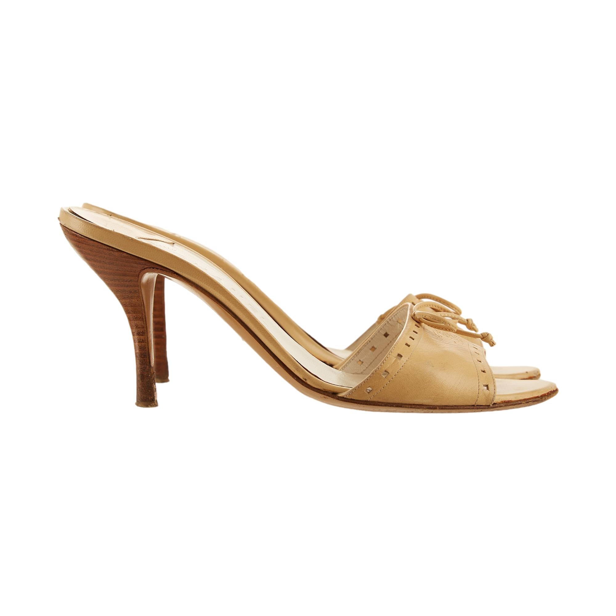 Chanel Beige Bow Logo Heels