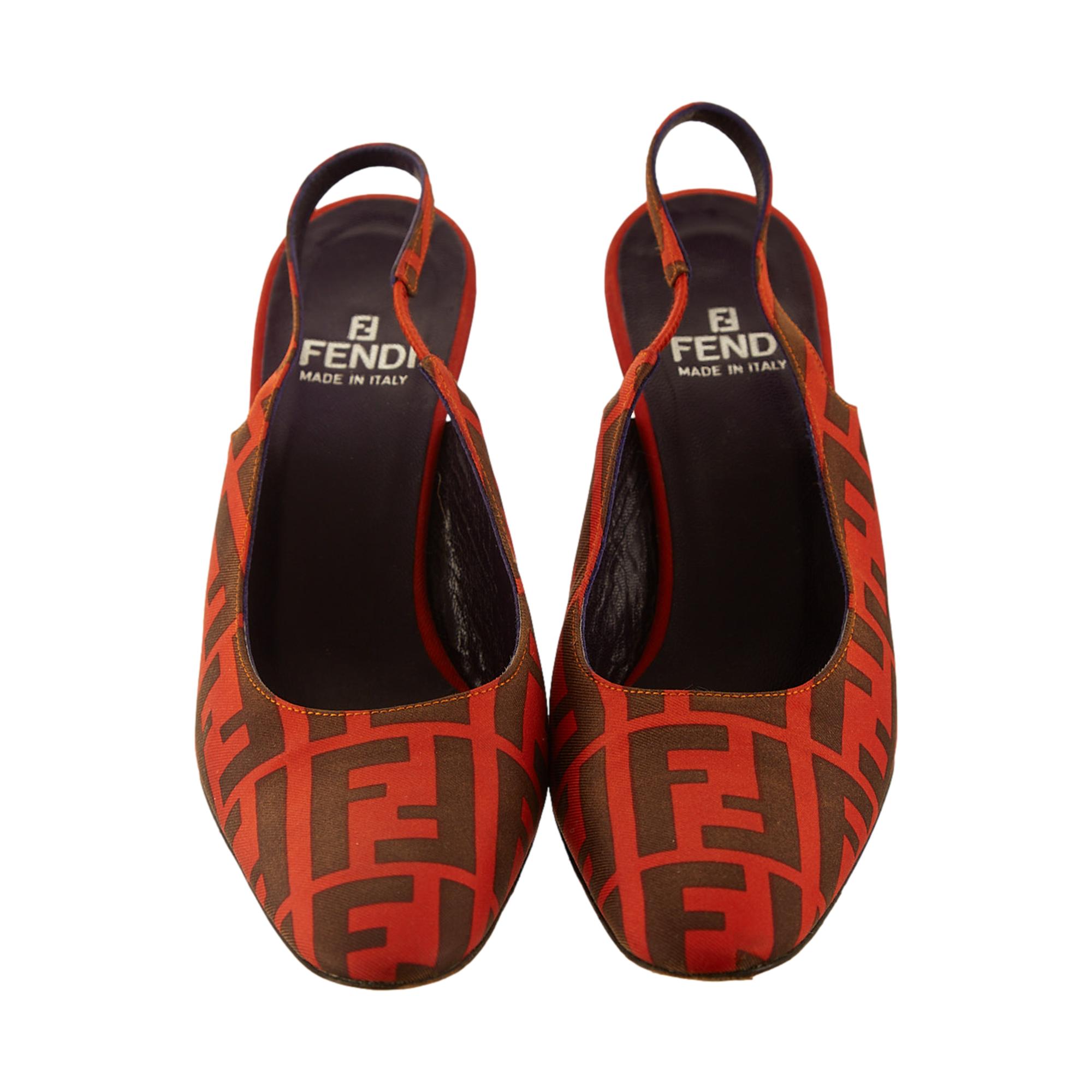 Fendi Orange Logo Slingback Heels