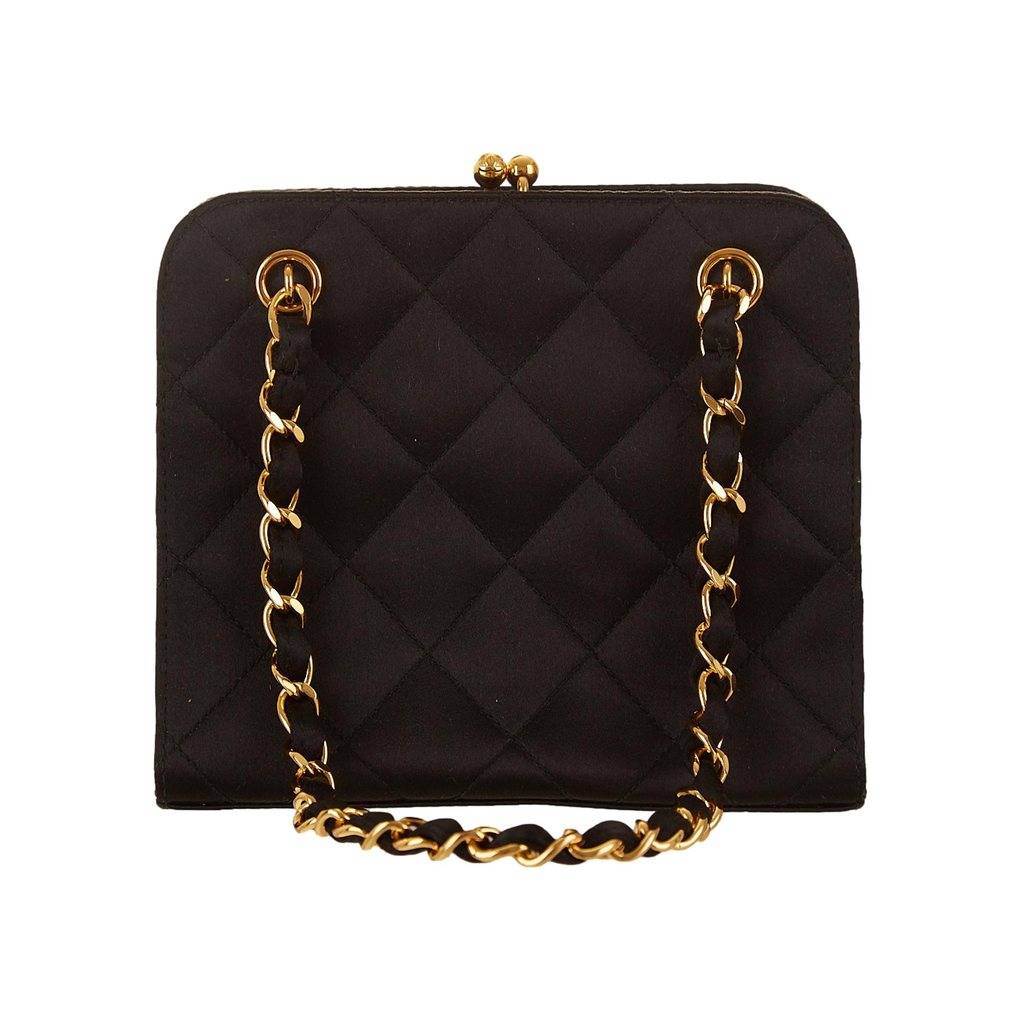 Chanel Black Quilted Satin Mini Kiss Lock Bag