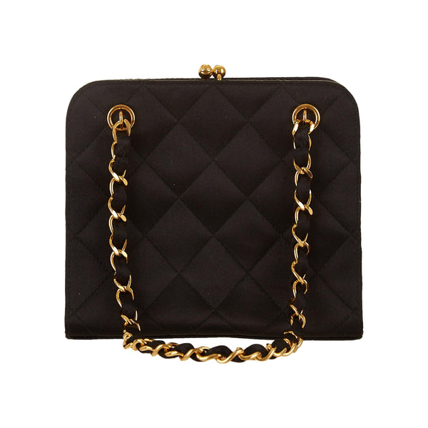 Chanel Black Quilted Satin Mini Kiss Lock Bag