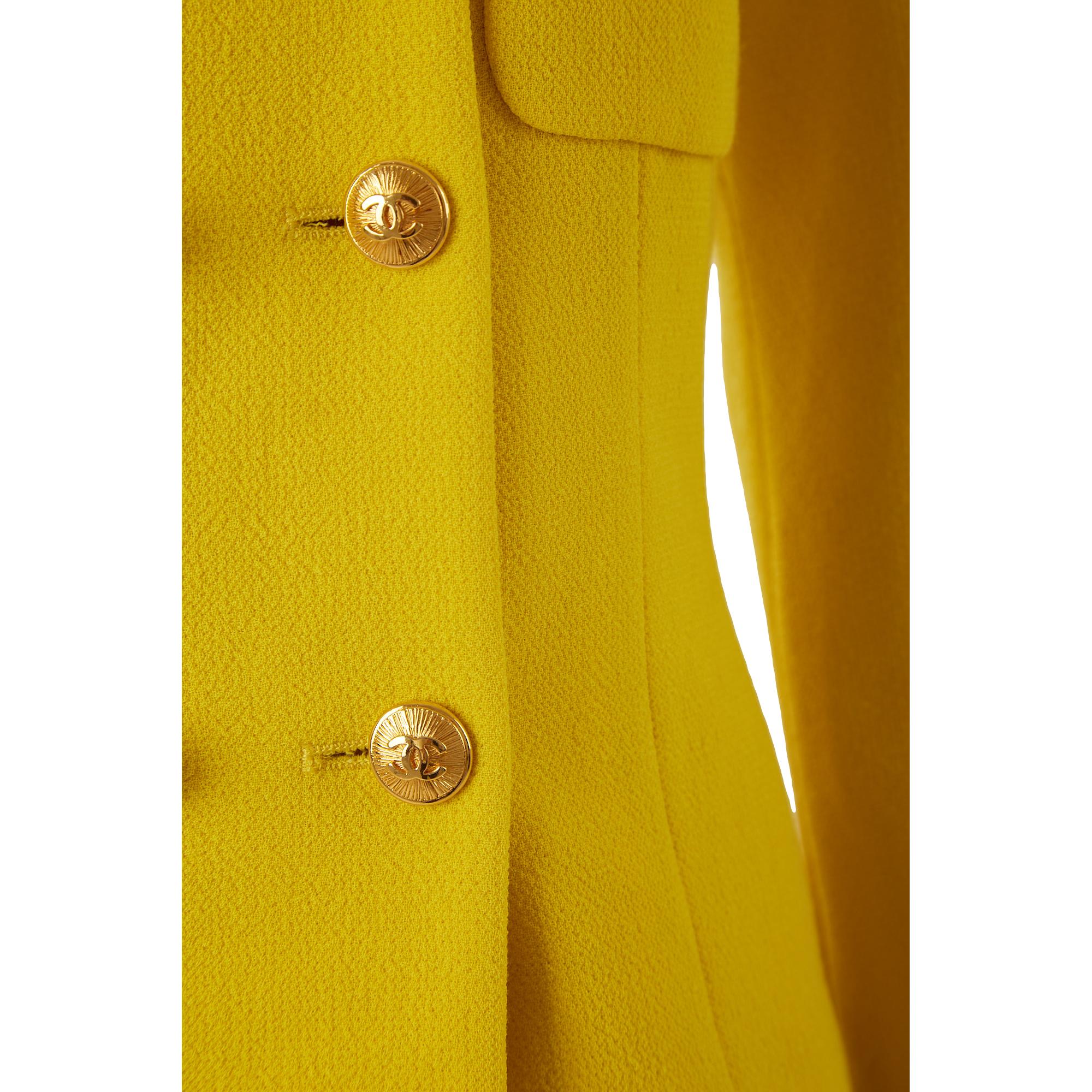 Chanel Yellow Logo Button Skirt Set