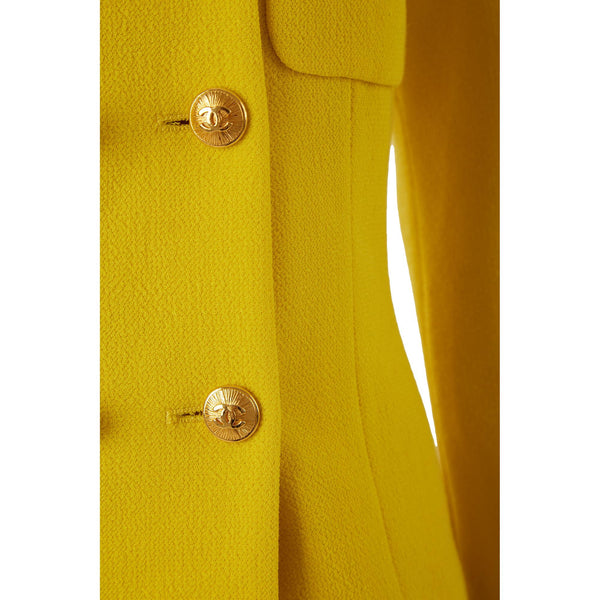 Chanel Yellow Logo Button Skirt Set