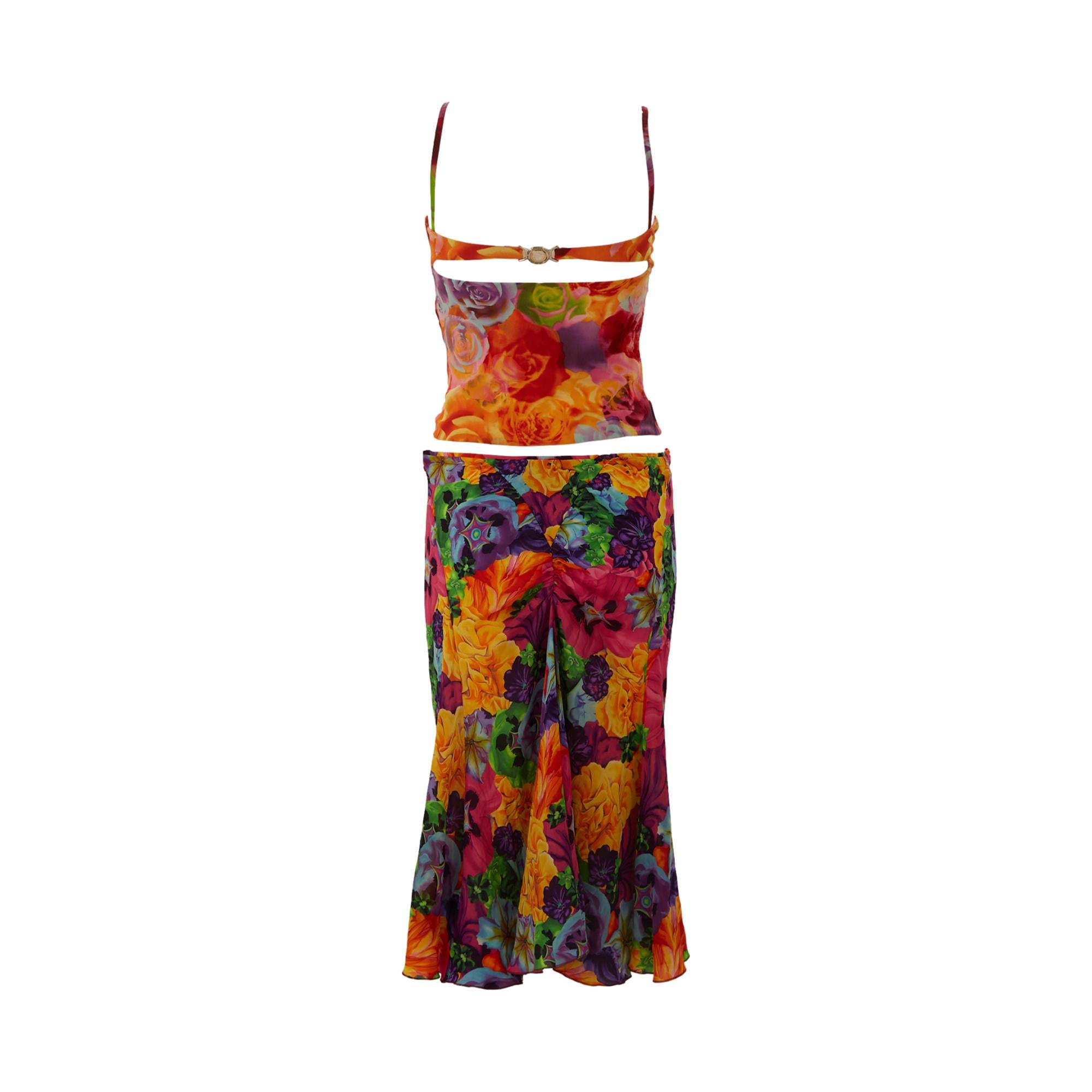 Versace Multicolor Floral Print Skirt Set