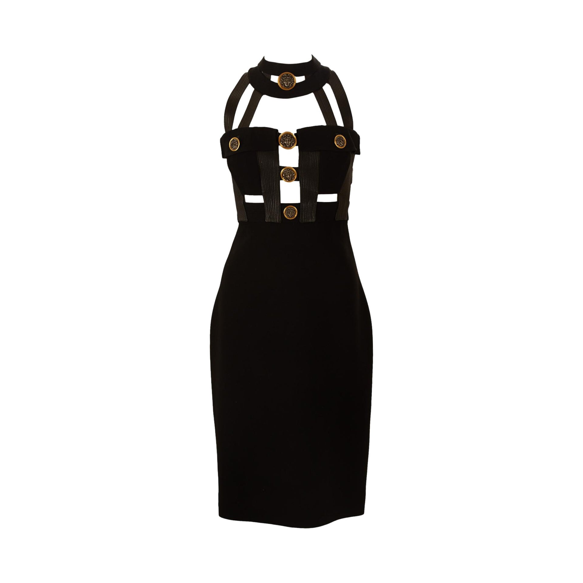 Versace Black 1992 Medusa Bondage Dress – Treasures of NYC