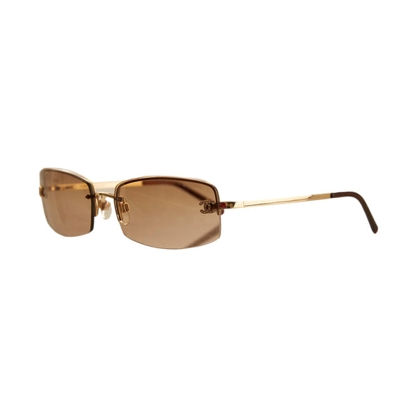 小物 CHANEL linestone half rim sunglasses Chanel Dark Brown Mini Rhinestone Rimless Sunglasses – Treasures