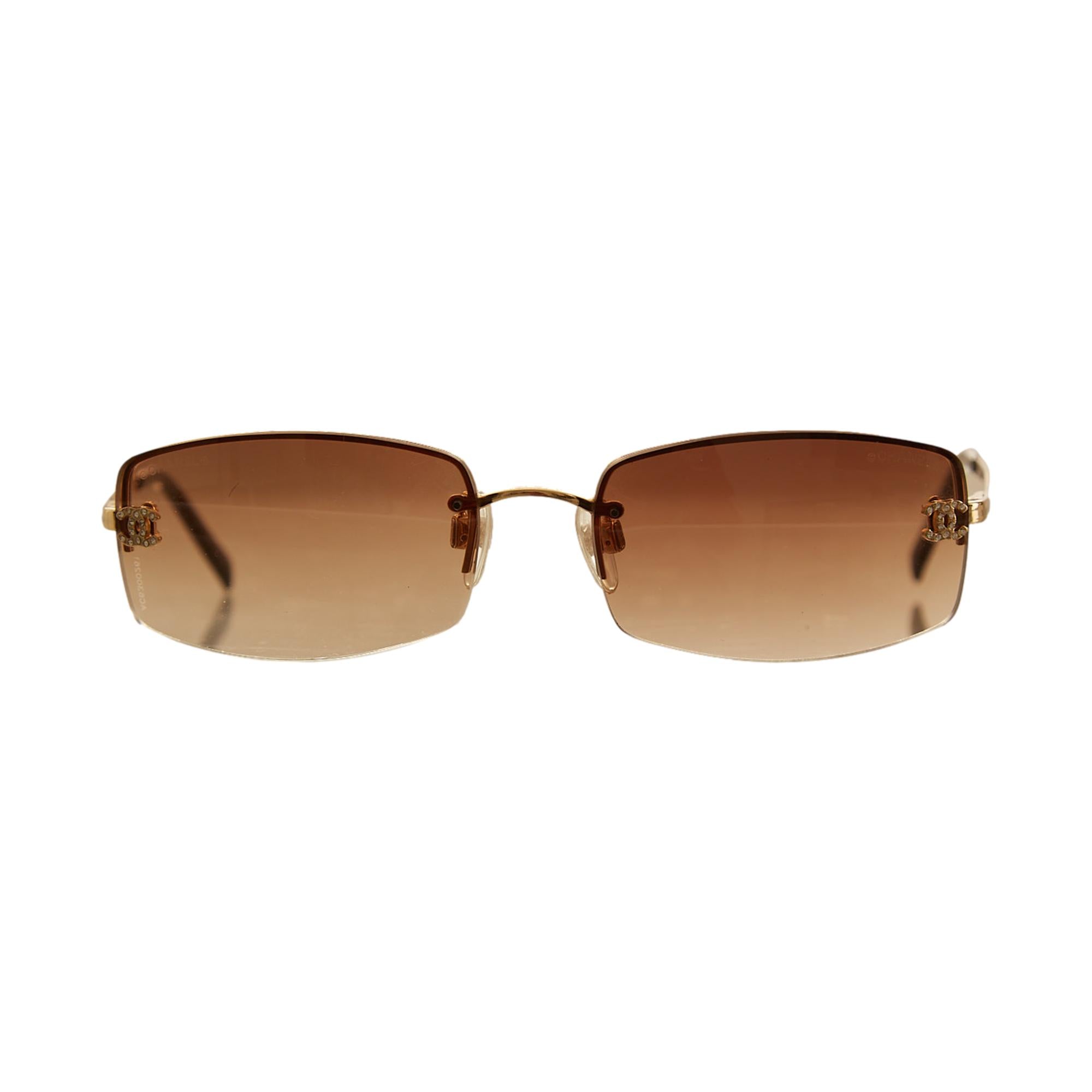 Chanel Brown Mini Rhinestone Rimless Sunglasses – Treasures of NYC
