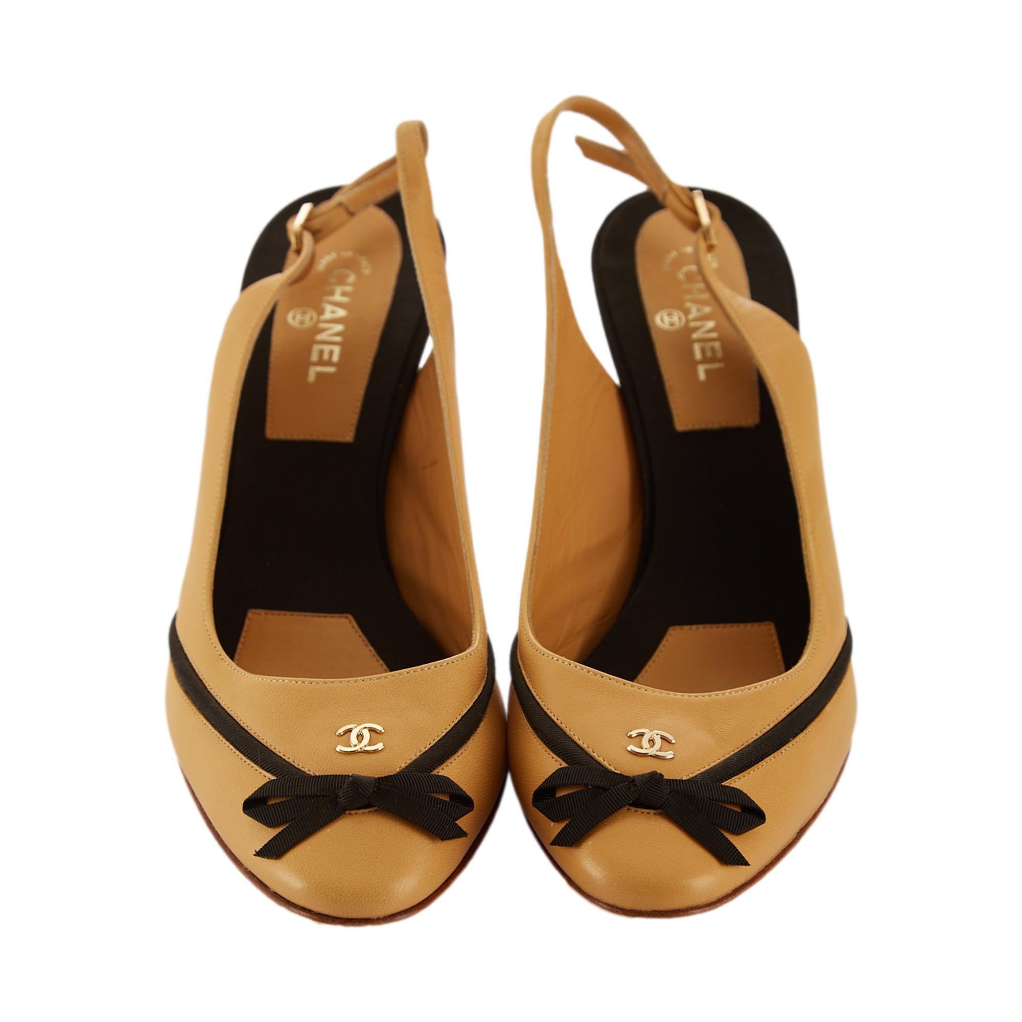 Chanel Tan Logo Bow Slingback Heels – Treasures of NYC