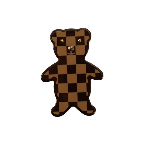 Louis Vuitton Brown Teddy Bear Logo Damier Pin