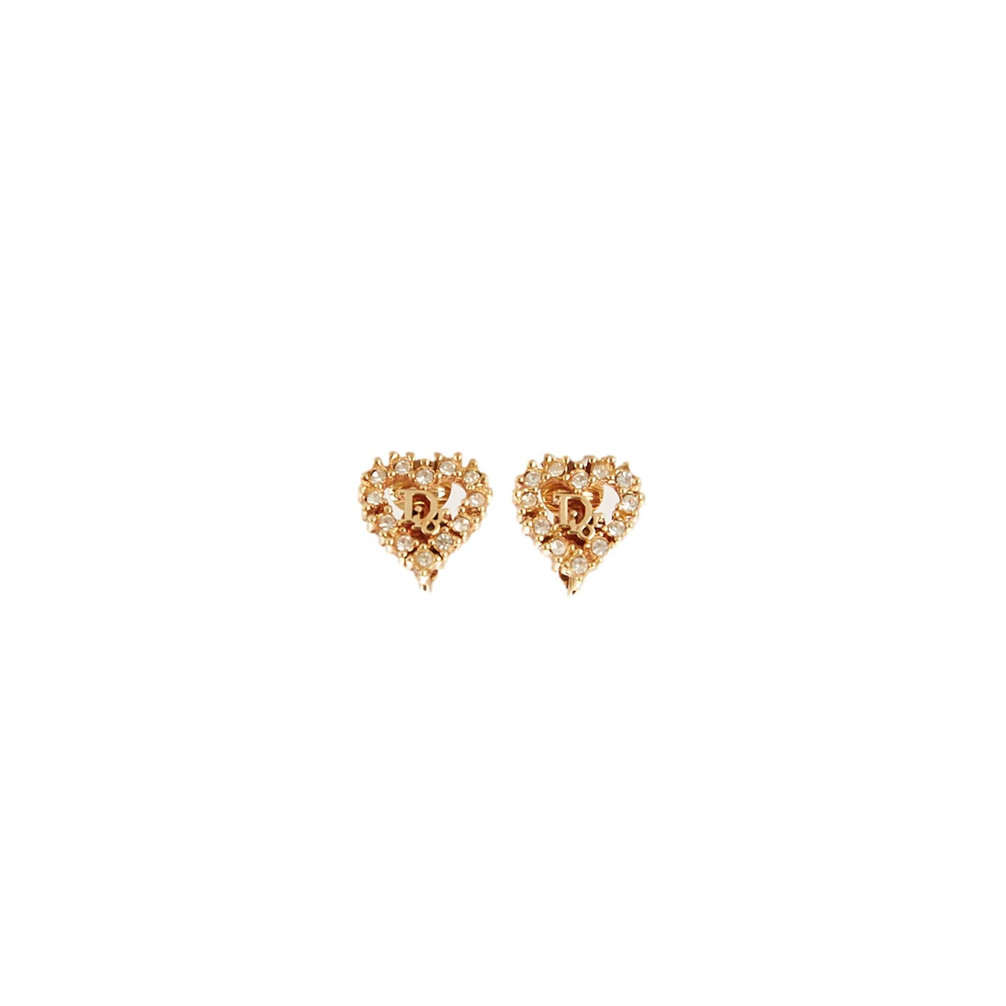 Dior Rhinestone Heart Mini Logo Earrings