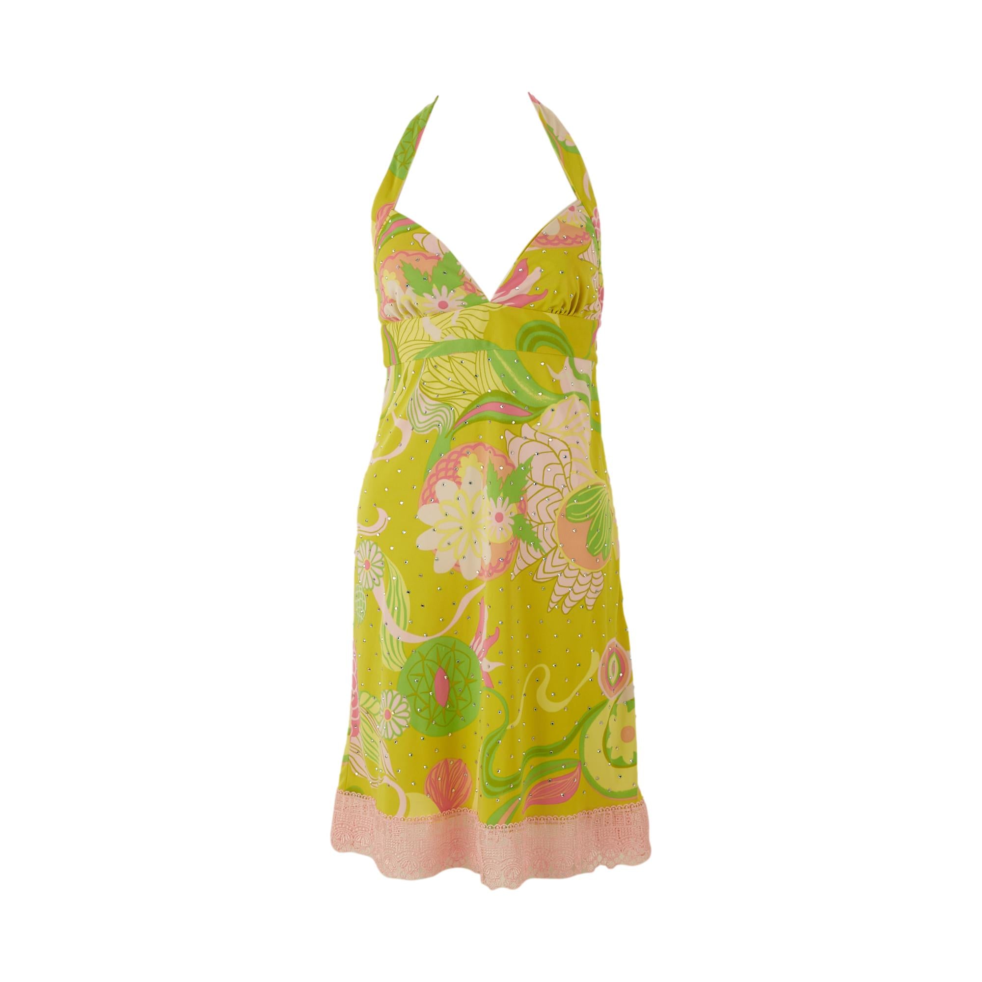 Dolce & Gabbana Green Floral Rhinestone Dress