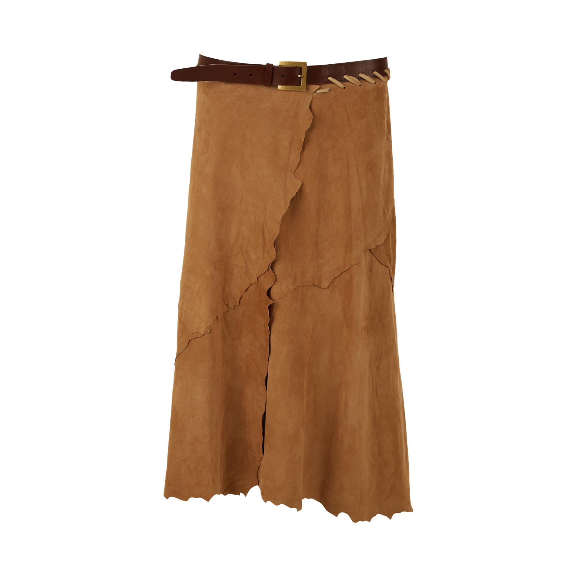 Dolce & Gabbana Brown Suede Belted Skirt