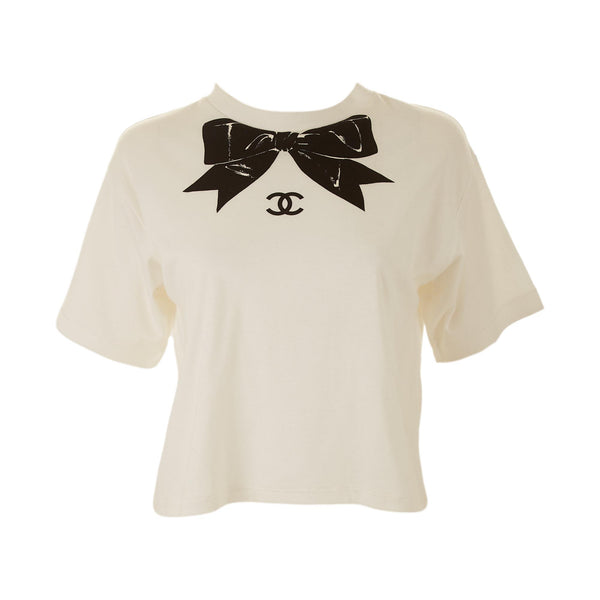 Chanel White Bow Logo Top