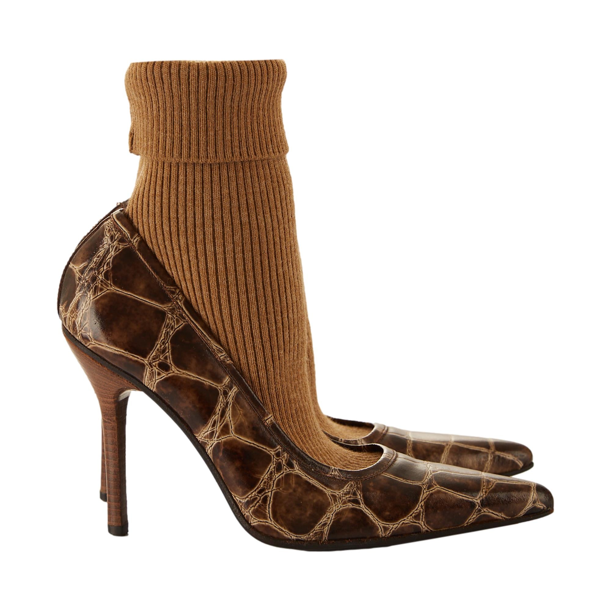 Dolce & Gabbana Croc Embossed Sock Heels
