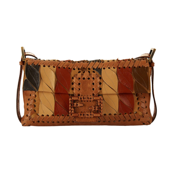 Fendi Brown Leather Patchwork Crossbody Baguette