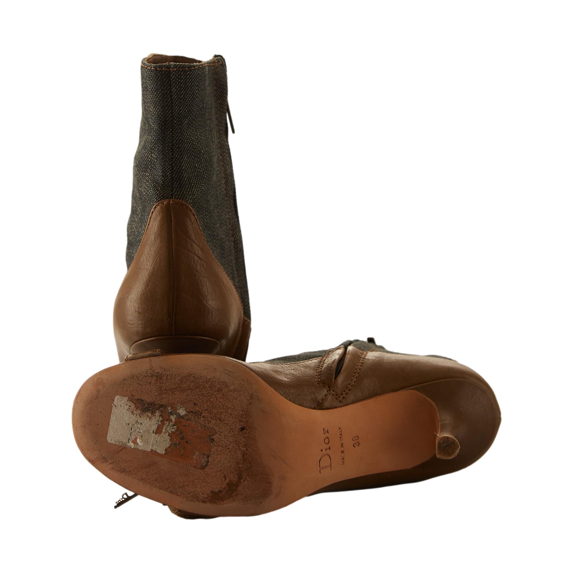 Dior Denim Logo Buckle Boots