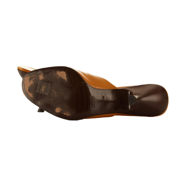 Prada Brown Leather Buckle Heels