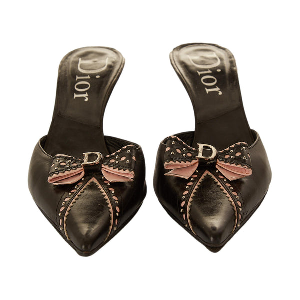 Dior Black Logo Studded Bow Kitten Heels