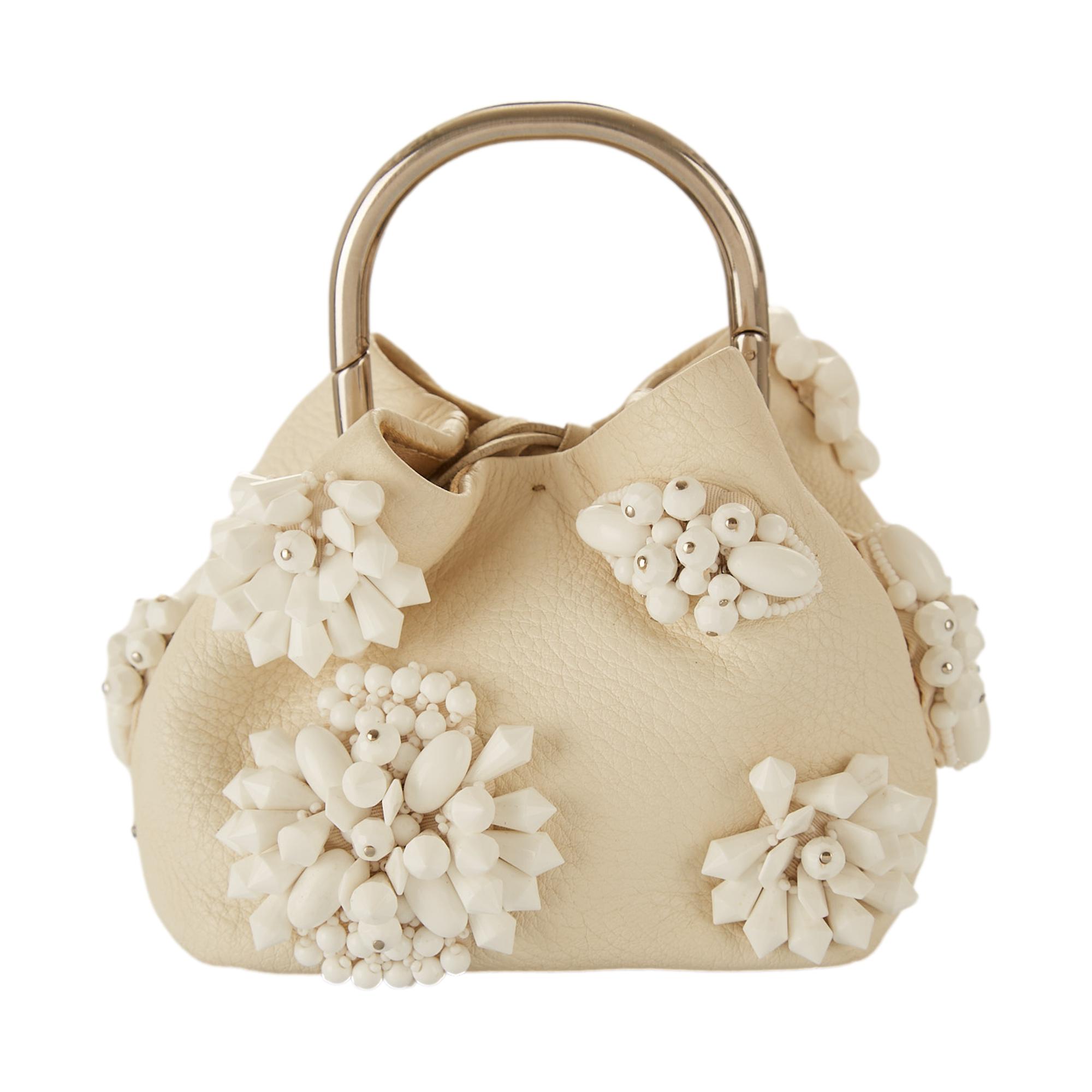 Prada White Beaded Mini Ring Handle Bag