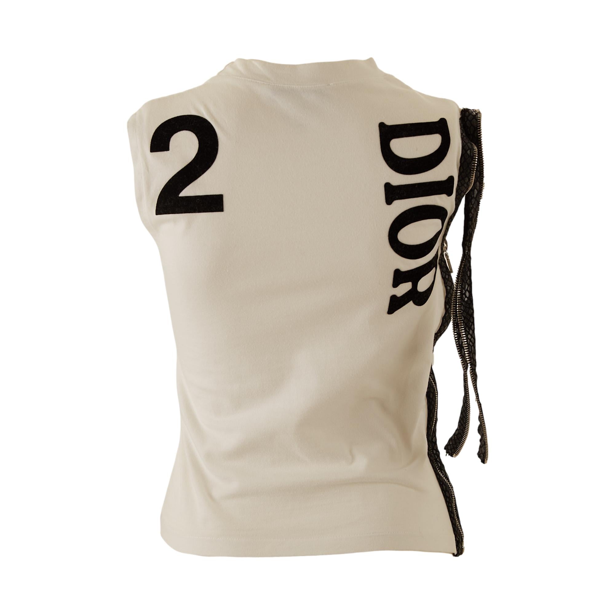 Dior 'J'Adore' White Logo Zipper Tank