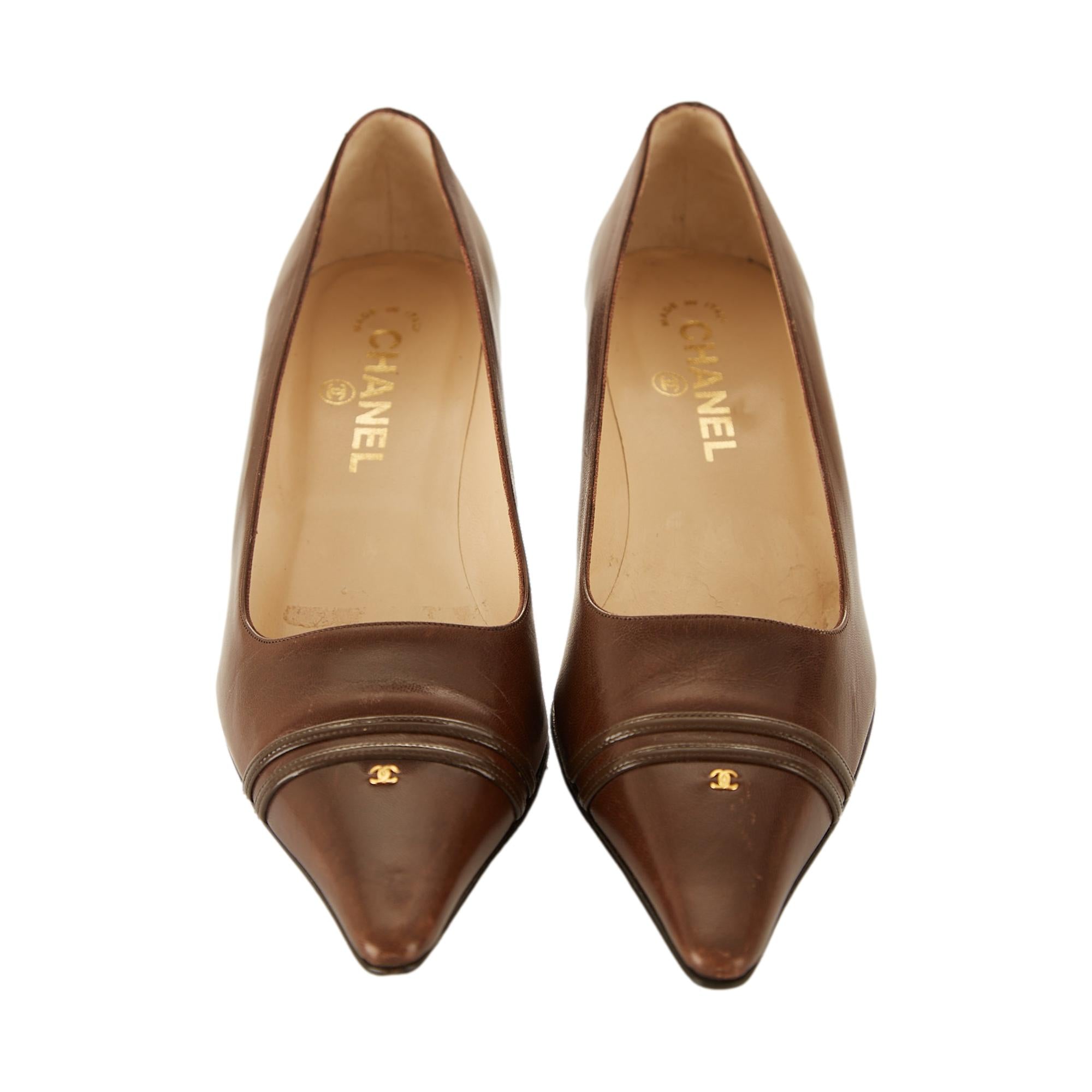 Chanel Brown Leather Logo Heels – Treasures of NYC