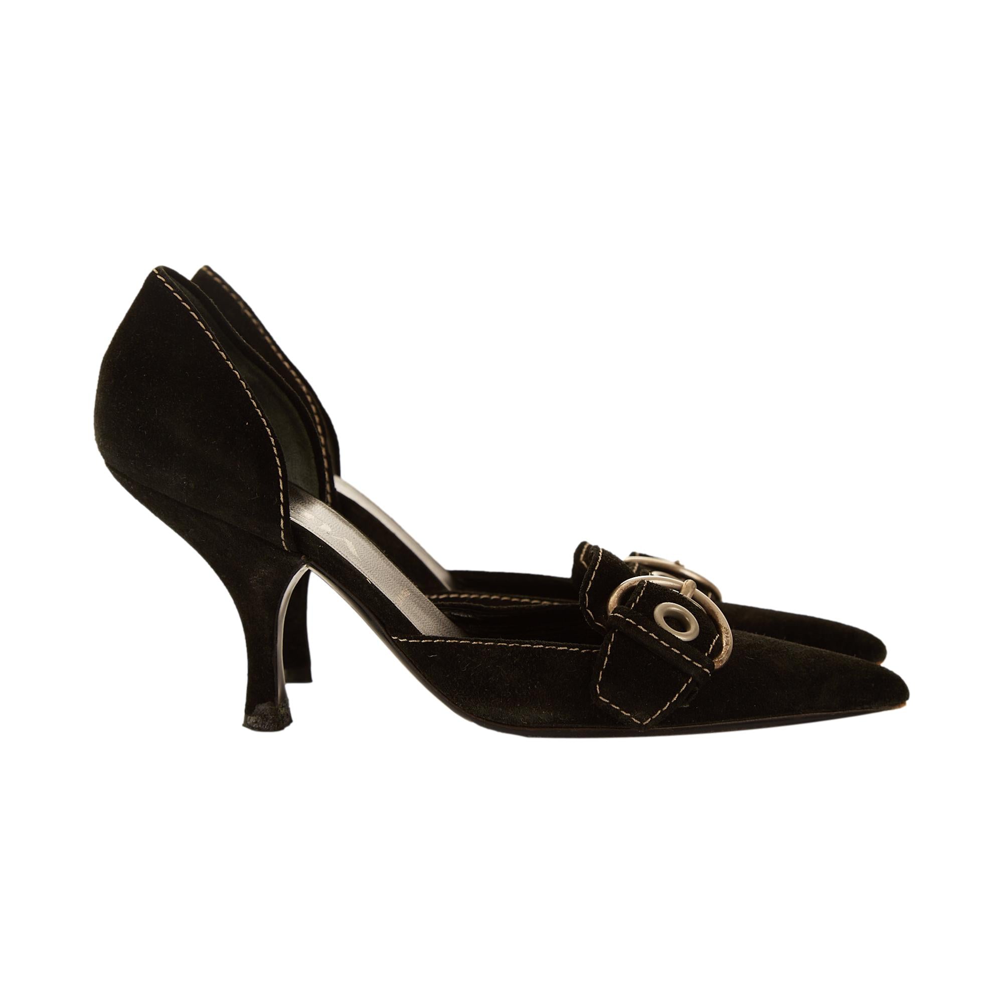 Prada Black Suede Buckle Heels – Treasures of NYC