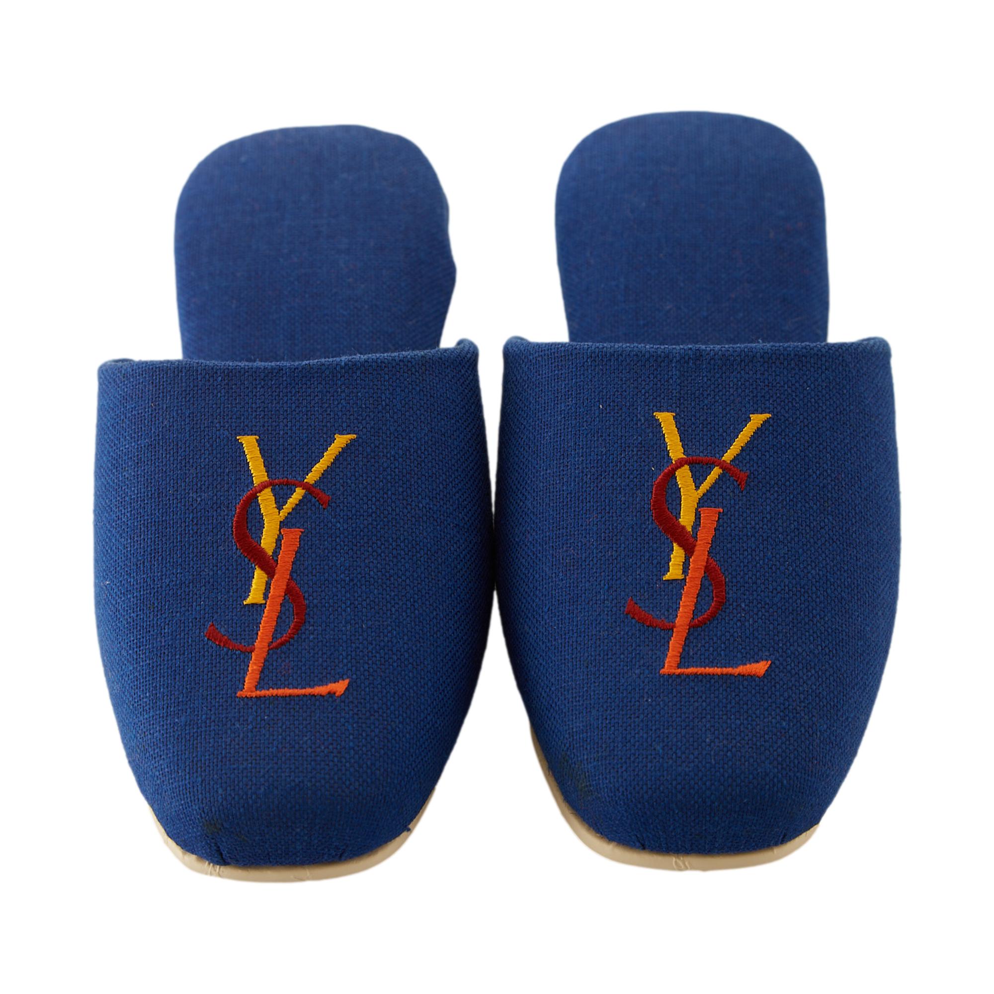 YSL Blue Logo Slippers