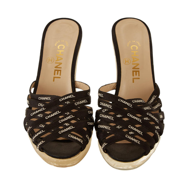Chanel Black Logo Strap Heels
