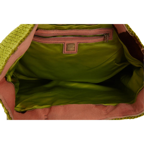 Fendi Green Floral Crochet Jumbo Shoulder Bag