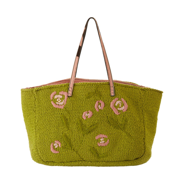 Fendi Green Floral Crochet Jumbo Shoulder Bag