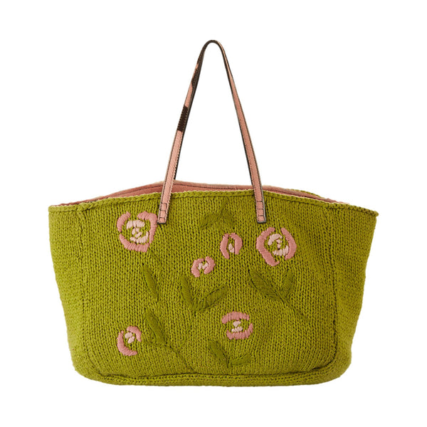 春夏に！FENDI 編み物ショルダーバッグ グリーン Fendi Green Floral Crochet Jumbo Shoulder Bag – Treasures of NYC