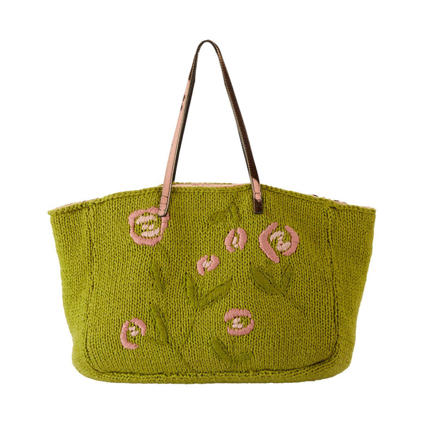 Fendi Green Floral Crochet Jumbo Shoulder Bag