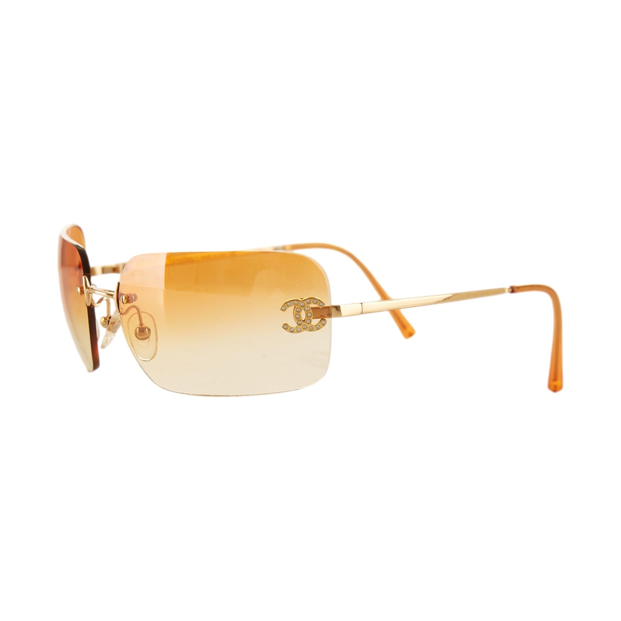 Chanel Orange Rhinestone Logo Rimless Sunglasses – Treasures of NYC