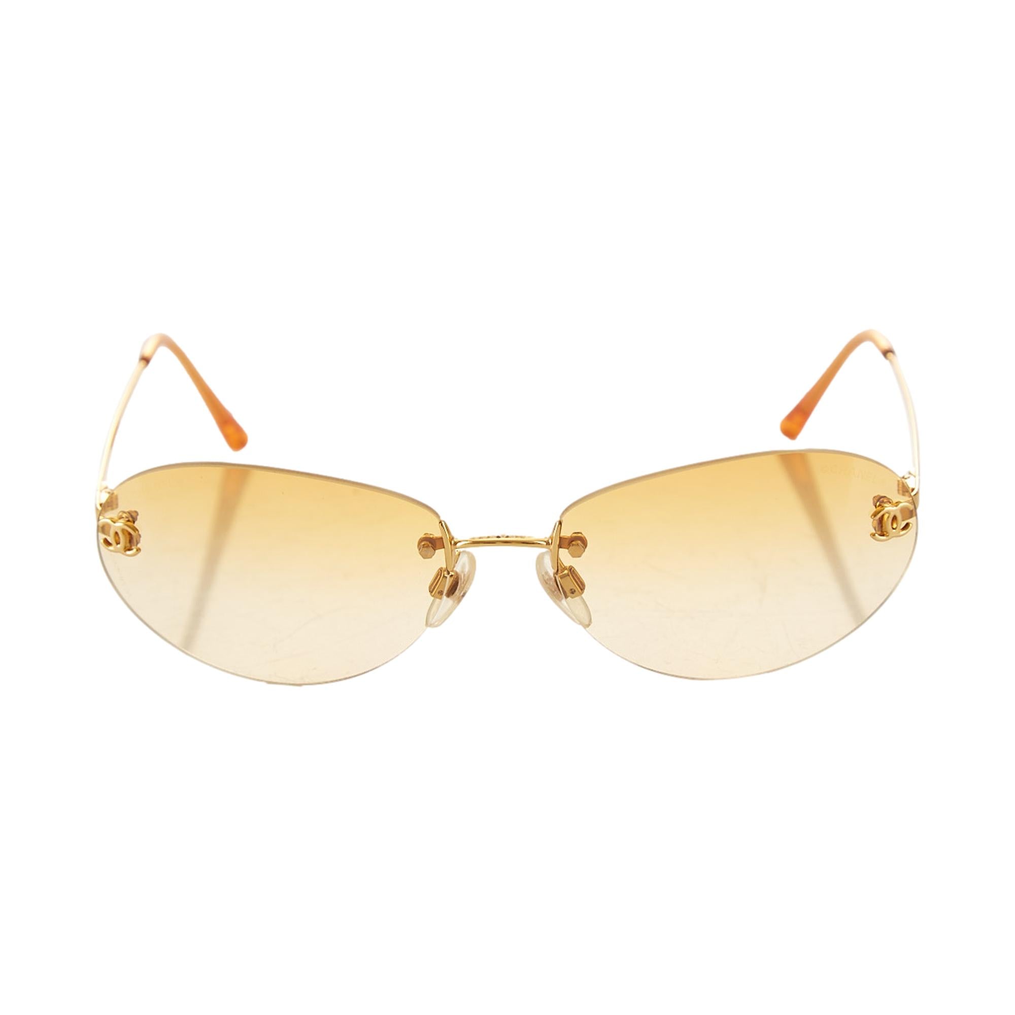 Chanel Orange Logo Rimless Mini Sunglasses